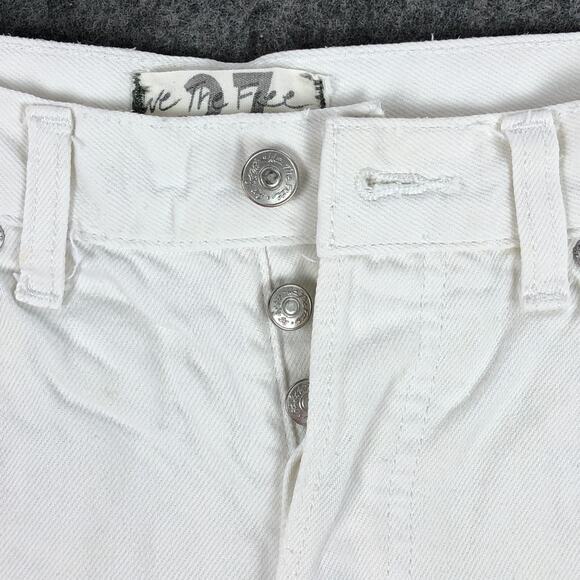 We The Free Womens Shorts 27 White Denim Mid Rise Button Fly Fray Hem Distressed - Picture 5 of 13